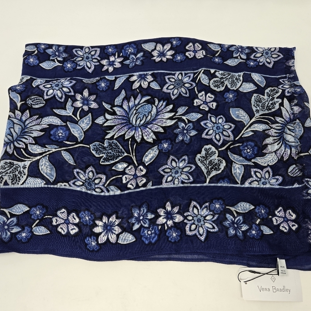 NWT VERA BRADLEY SOFT FRINGE SCARF NAVY BLUE TROPICS TAPESTRY WRAP SHAWL WOMEN - Picture 6 of 10